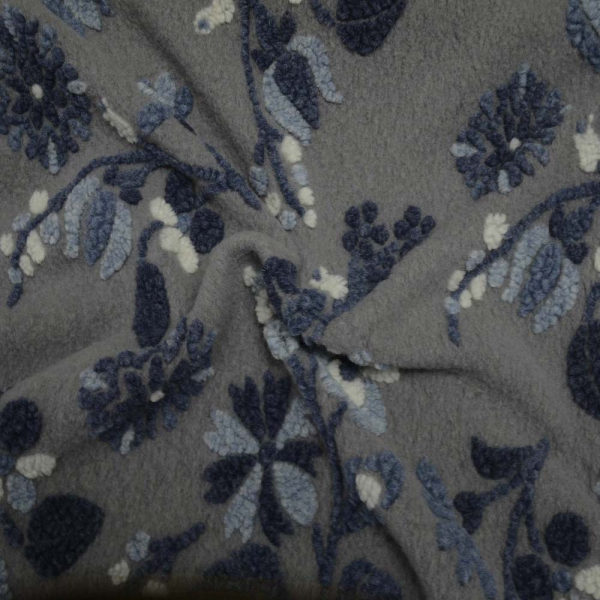 Walkloden grau blau Blumen Hilco