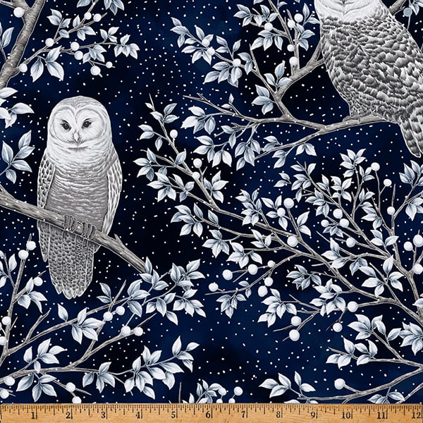Patchworkstoff Eulen Midnight-Silver