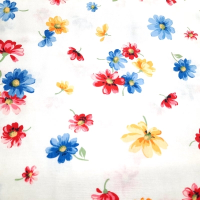 Patchworkstoff weiss mit bunten Blumen