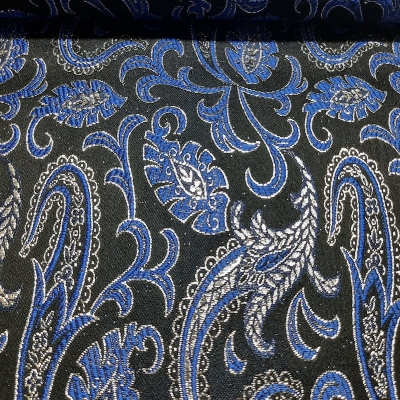 Brokat Damast schwarz silber blau mit Paisleymuster