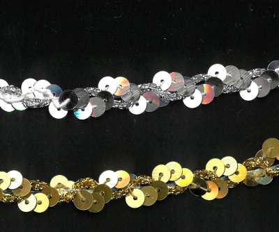 Paillettenborte mit Glitzerfaden gold oder silber 15 mm