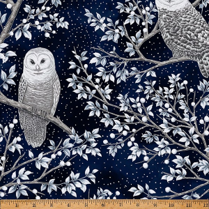 Patchworkstoff Eulen Midnight-Silver