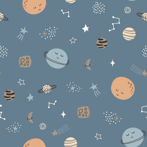 Aqua Protect (wasserdicht) Stoff digital bedruckt Weltraum Indigoblau