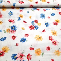 Patchworkstoff weiss mit bunten Blumen