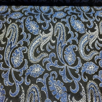Brokat Damast schwarz silber blau mit Paisleymuster