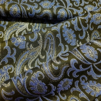 Brokat Damast schwarz silber blau mit Paisleymuster
