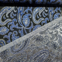 Brokat Damast schwarz silber blau mit Paisleymuster