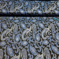 Brokat Damast schwarz silber blau mit Paisleymuster