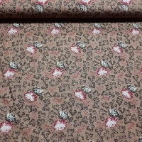 Traditioneller Patchworkstoff Edith 1840 - 1870 cent. braun mit Blumenbouquets weinrot und creme