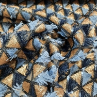 Ausgefallener Stoff Paillette mit Fransen blau gold