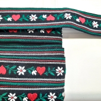 Borte schwarz mit Herzen und Edelweiss rot grün 25 mm