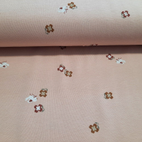 Baumwolljersey beige mit Täubchen und Blümchen