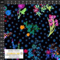 Jersey schwarz blau gepunktet mit farbenprächtigem Blumen