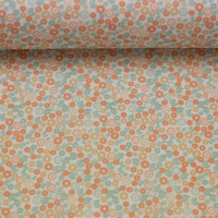 Baumwolle natur mint orange mit süssen Streublümchen